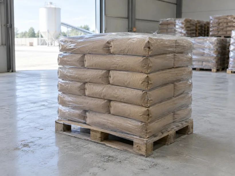 A pallet of bagged cement